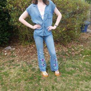Vintage 90s Angels Embroidered Flared Jeans